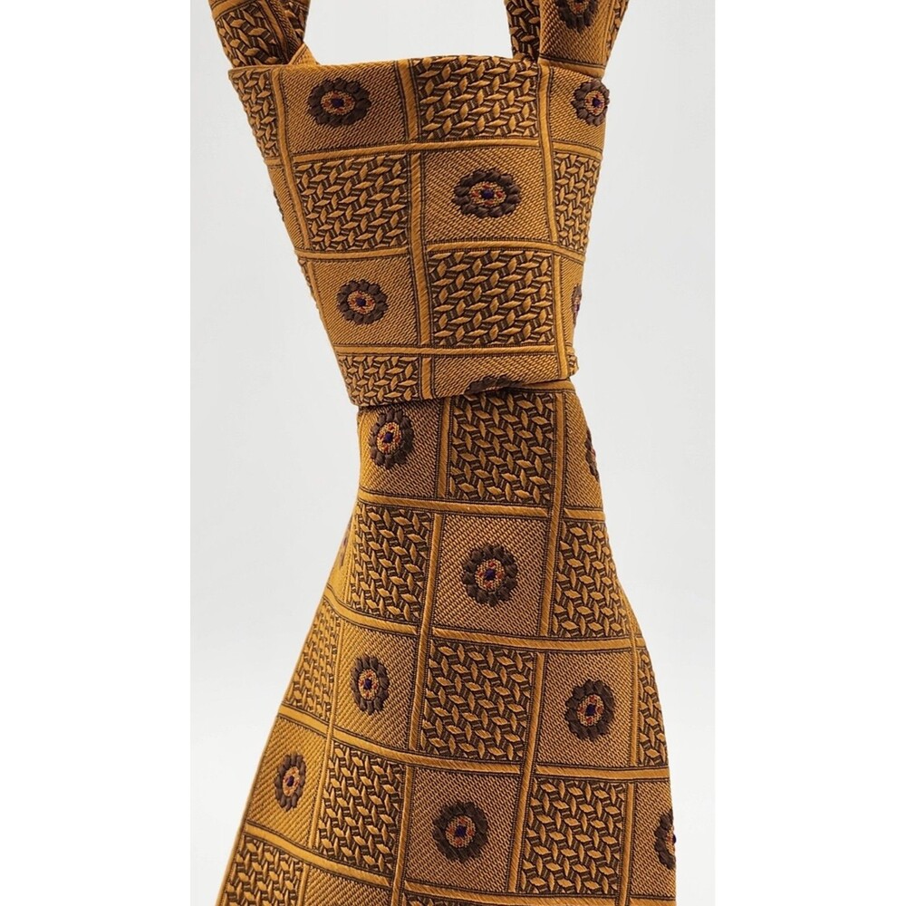 Stunning Vintage ROBERT TALBOTT Geometric Gold/Brown Hand Sewn SILK Necktie